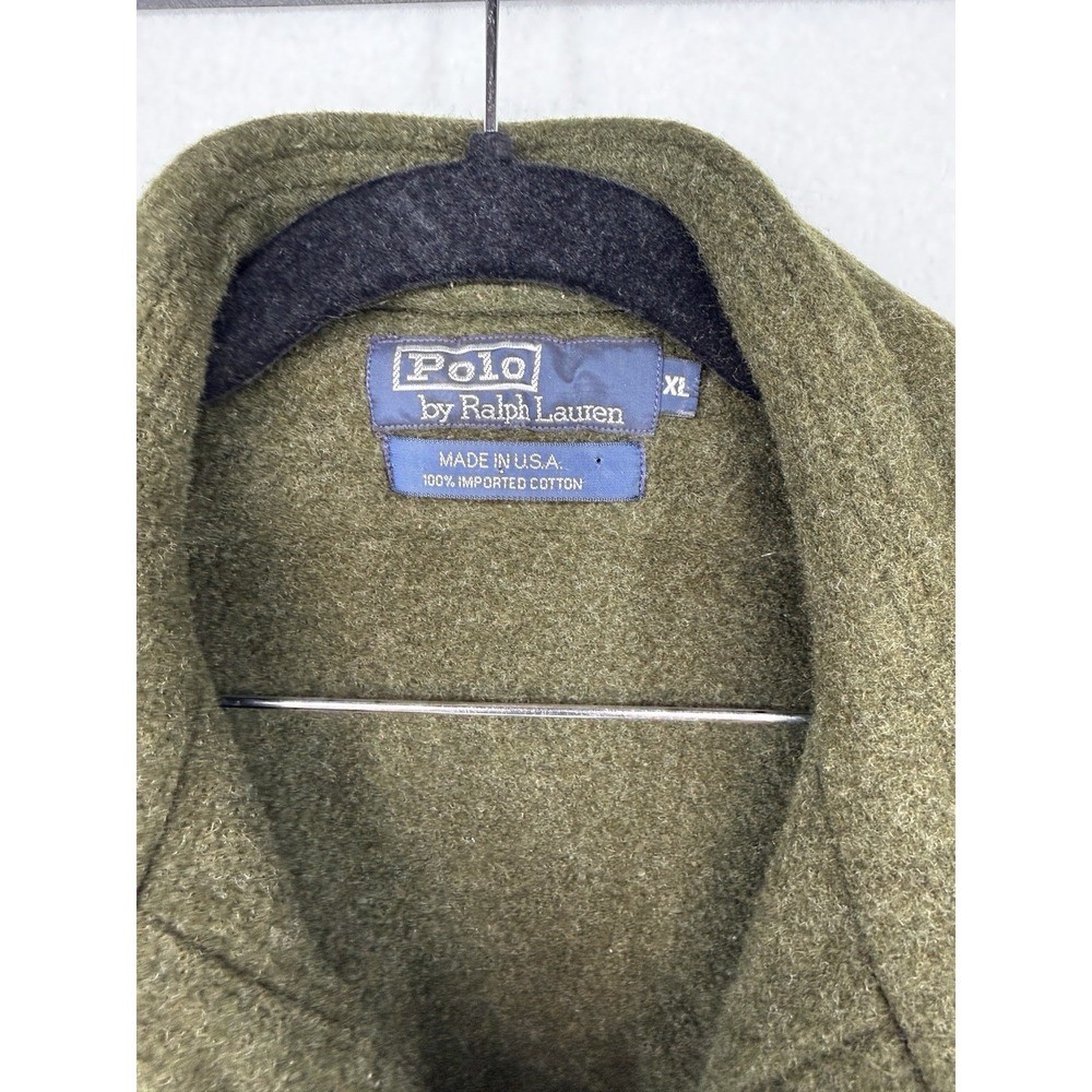 Vintage Polo Ralph Lauren Men's Made In USA Olive Military Overshirt XL Cotton - Picture 2 of 4